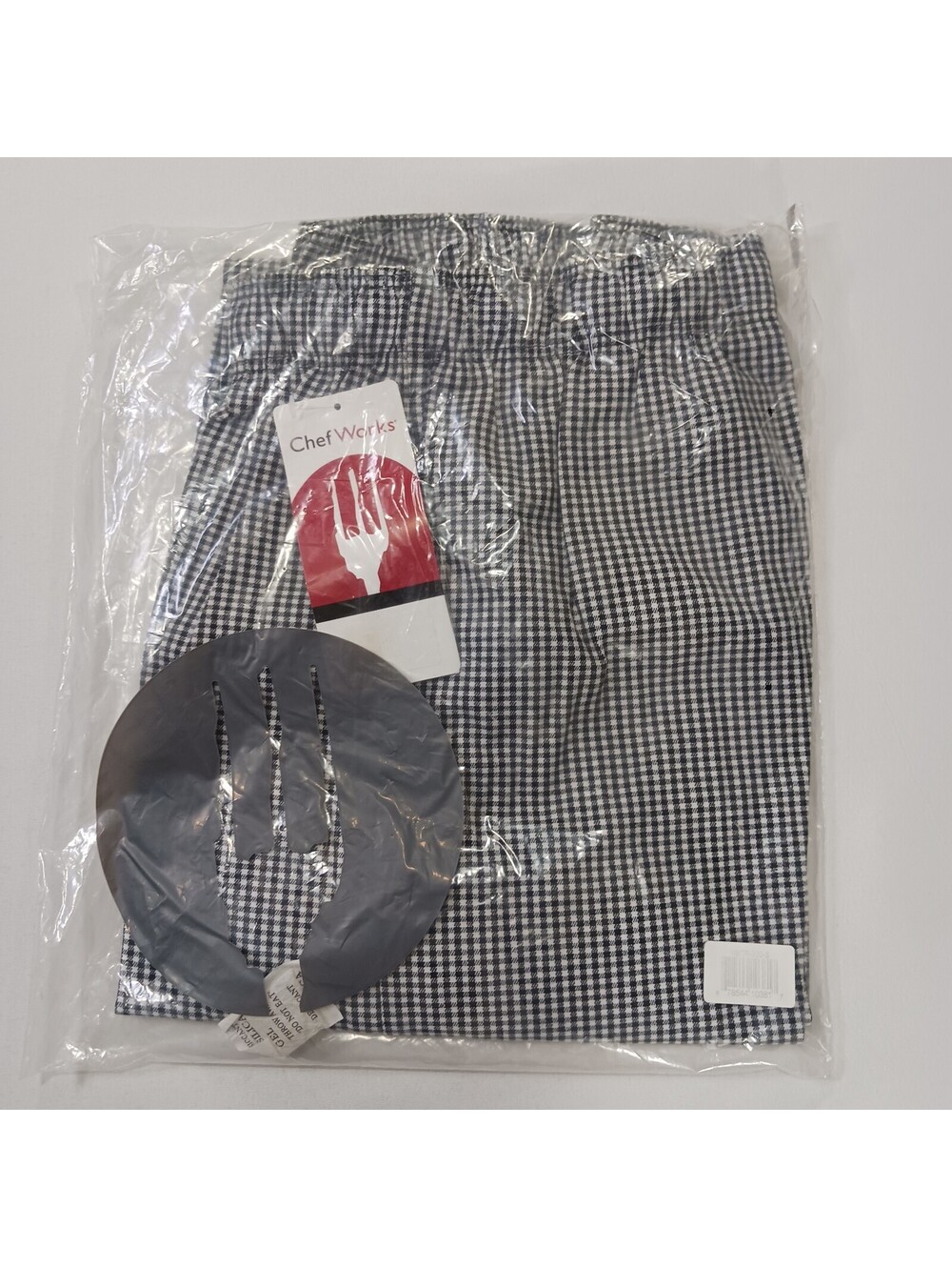Chef Works Black/White Mini Check Pants Small Pockets Elastic Waist Drawstring